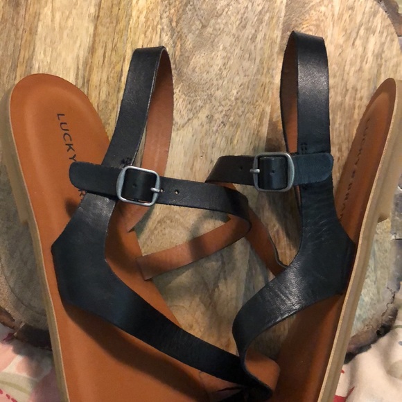 LUCKY BRAND Size 10 Byleth Strappy SandalBlack Flat Ankle Leather Rubber $78 NEW - Picture 5 of 13